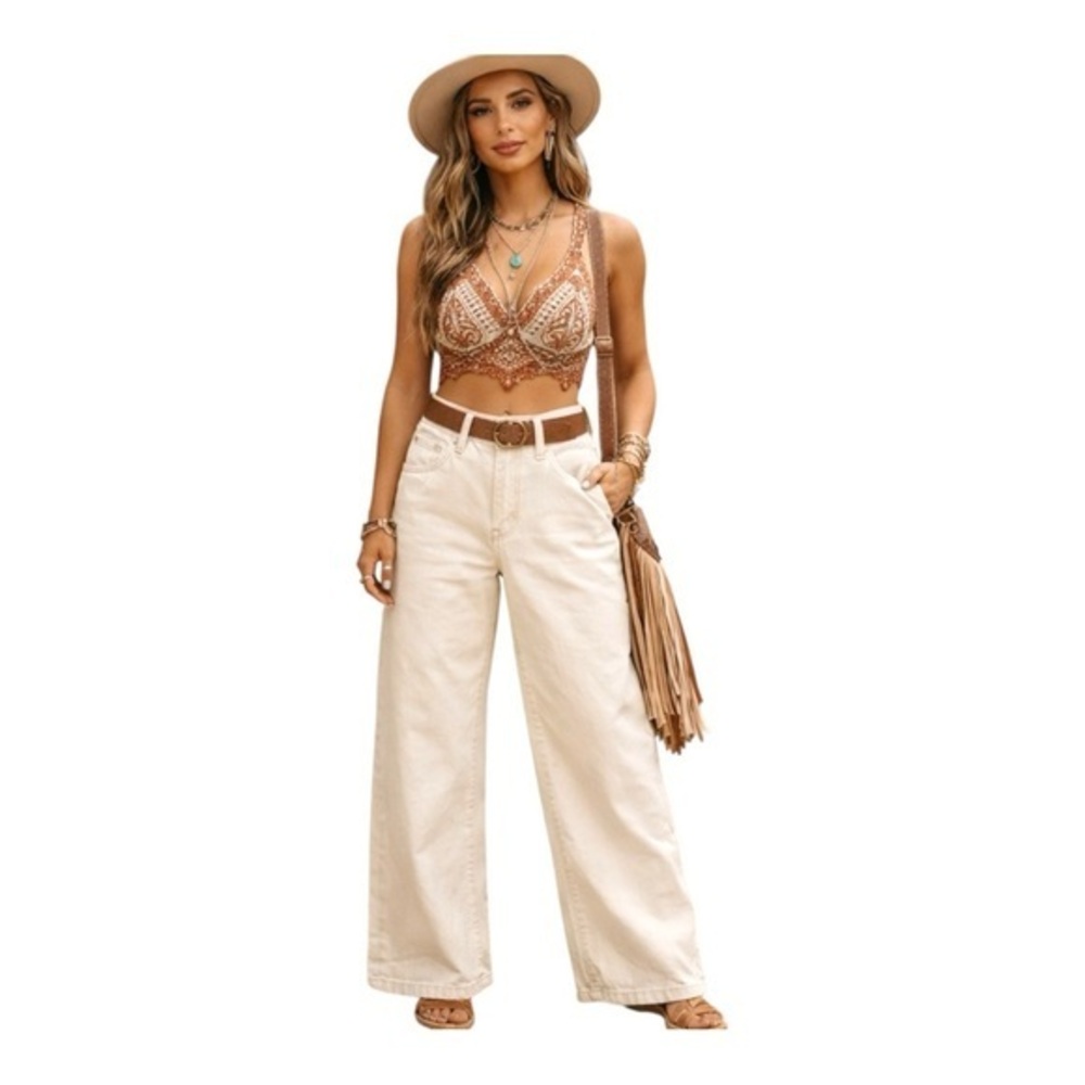 Banana Republic Cream High Rise Wide Leg Crop Jeans Size 26 Modern Minimalist